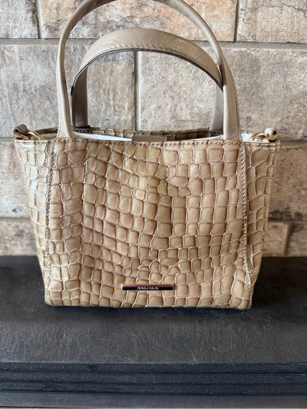 Brahmin Small Mona Beige Croc-Embossed Mini Tote